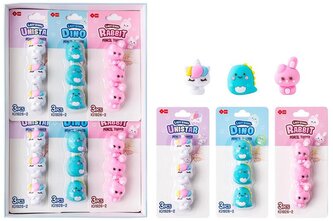 Nakładka na ołówek Dino,Jednorożec, Króliczek op.3 szt., Squishy