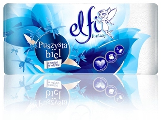 Papier toaletowy 3-wartwowy biały 8 rolek Puszysta biel, Elfi