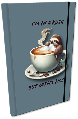 Notes A5 z gumką Soft Touch w kratkę Leniwiec Kawa, Bee-Bee