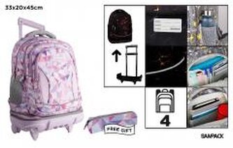 Plecak ze stelażem i kółkami 4 komory + piórnik