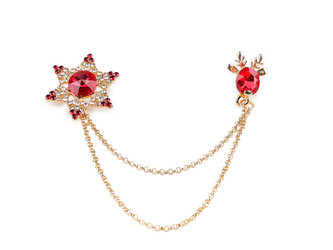 Brož / spona dragoun s broušenými kamínky - 1 ks - 1 červená