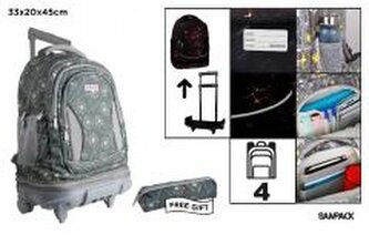 Plecak ze stelażem i kółkami 4 komory + piórnik