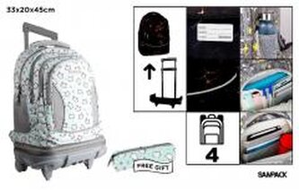 Plecak ze stelażem i kółkami 4 komory + piórnik