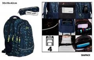 Plecak czterokomorowy 30x16x42cm + piórnik