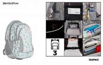 Plecak trzykomorowy Kotki szaro-miętowy 28x12x37cm