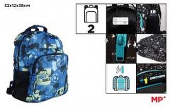 Plecak dwukomorowy Football niebieski 32x12x38cm