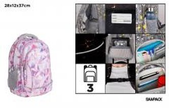 Plecak trzykomorowy geometryczny lawenda 28x12x37