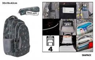 Plecak czterokomorowy 30x16x42cm + piórnik