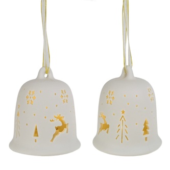 Zvonek z porcelánu s LED osvětlením 14x8 cm, set 2 ks