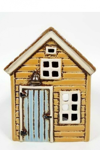 Keramický domek na čajovou svíčku, béžový 15,5x12x9 cm