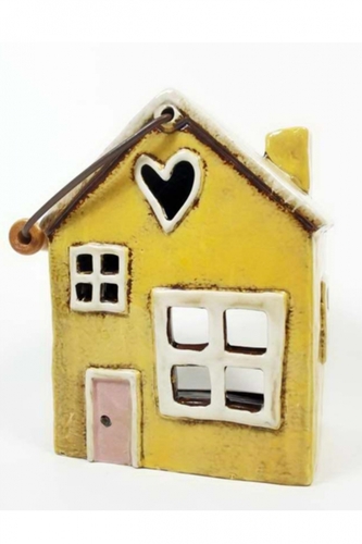 Keramický domek na čajovou svíčku, žlutý 17,5x13,5x10 cm