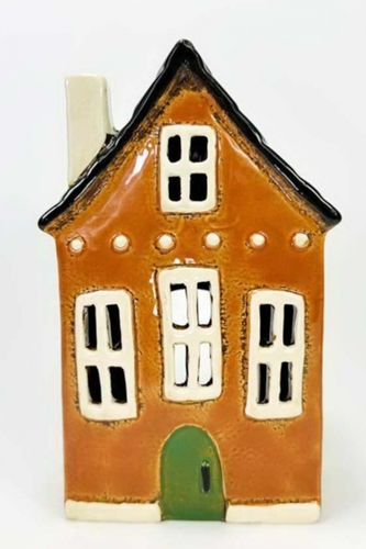 Keramický domek na čajovou svíčku, hnědý 20,5x12,5x8,5 cm