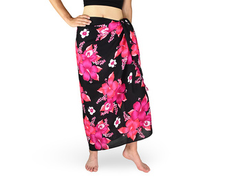 Sarong - Pareo REN, Hibis, černý, růžový květ, var. B Sarong - Pareo REN, Hibis, černý, růžový květ, var. B