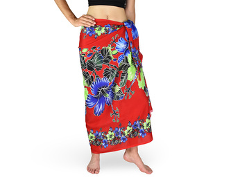 Sarong - Pareo REN, multicolor ibišek, červená
