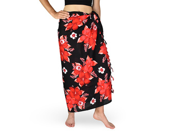 Sarong - Pareo REN, Hibis, černý, červený květ, var. B Sarong - Pareo REN, Hibis, černý, červený květ, var. B