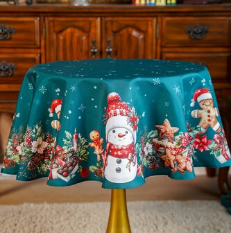 Vánoční ubrus na stůl XMAS PARTY zelená O 130 cm Mybesthome