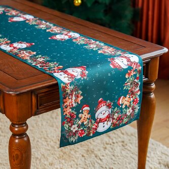 Vánoční ubrus - běhoun na stůl XMAS PARTY zelená 40x140 cm Mybesthome