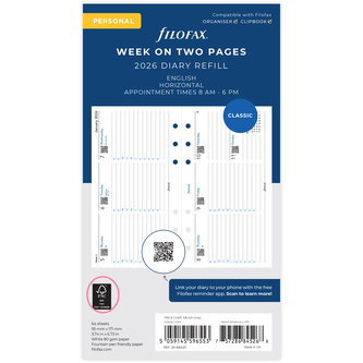 Filofax, Kalendář 2026 osobní, týden/2 strany, horizontální, AJ