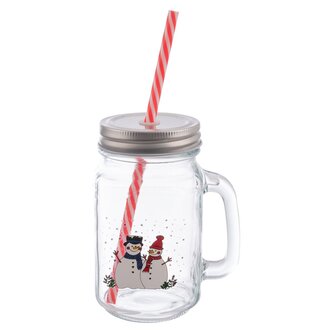 Sklenice Straw víčko+brčko SNĚHULÁK 0,5 l