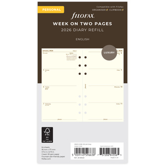 Filofax, Kalendář 2026 osobní, týden/2 strany, krémová, AJ