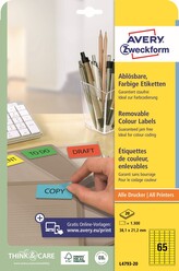 Avery Zweckform L4793-20 Barevné etikety 38,1 × 21,2 mm, 1 300 ks, 20 archů A4, žluté, snímatelné