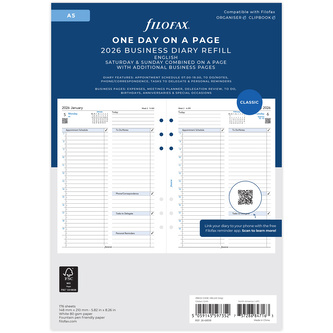 Filofax, Kalendář 2026 A5, den/1 strana, business, AJ