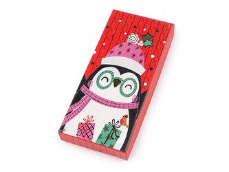 Vánoční dárková krabička s jmenovkou - 1 ks - 1 červená tučňák