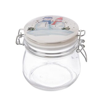 Dóza sklo/kov klip keram. víčko SNĚHULÁK 0,5 l