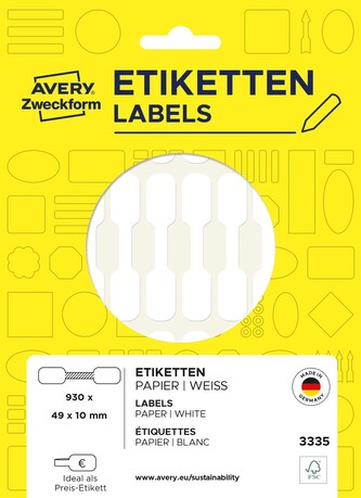 Avery Zweckform 3335 Etikety na šperky 49x10 mm, 930 ks, tvar činky, bílé