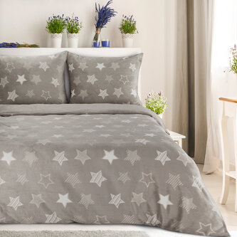 Flanelové povlečení STARS béžová 1x 220x200 cm, 2x povlak 70x80 cm MyBestHome