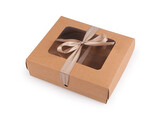 Papírová krabička s průhledem a stuhou - 5 ks - hnědá přírodní