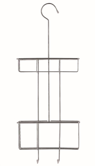 Dvojitý závěsný košík do sprchy s háčkem Compacto Keep, chrom, 22,4 x 8,5 x v. 59 cm