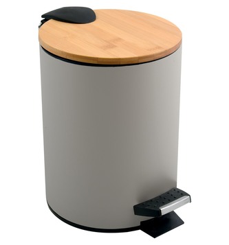 Spirella pedálový odpadkový koš ADONIS, šedohnědá ocel, bambusové víko, 5 L