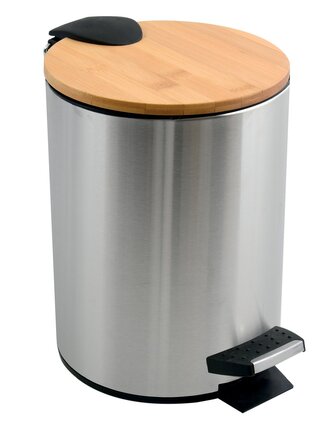 Spirella pedálový odpadkový koš ADONIS, kartáčovaná ocel, bambusové víko, 5 L