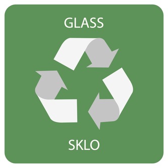 Samolepka pro odpadkový koš pro tříděný odpad - SKLO, zelená, 17,5 x 17,5 cm