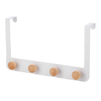 MSV závěsný věšák na dveře se 4 háčky NAYA, matně bílý, bambus, ocel, 45 mm