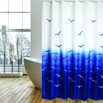 MSV sprchový závěs MOUETTES, motiv racků, bílo-modrý, 180 x 200 cm, polyester