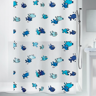Spirella sprchový závěs HUGO, motiv rybiček, bílo-modrý, PEVA, 180 x 200 cm