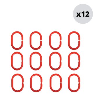 MSV sada 12 ks kroužků na sprchové závěsy, červená, polypropylen, 5,8 x 3,8 cm