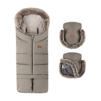 PETITE&MARS Set zimní fusak Arctic 4v1 + rukavice na kočárek Furry Mocha Mousse