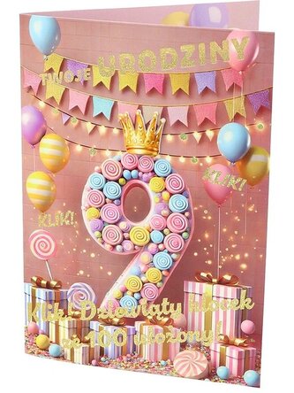 Karnet A B6 9 urodziny cukierki RD-048