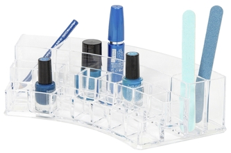 Zaoblený organizér na kosmetiku Compactor – 18 přihrádek, čirý plast