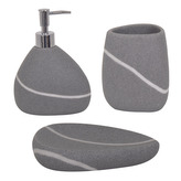 MSV sada 3 ks koupelnových doplňků ZEN, šedá, keramika