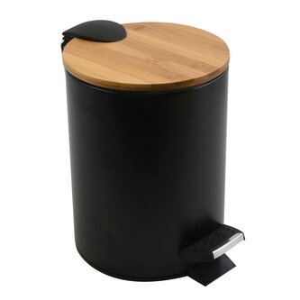 Spirella pedálový odpadkový koš ADONIS, matná černá, ocel, bambusové víko, 5 L
