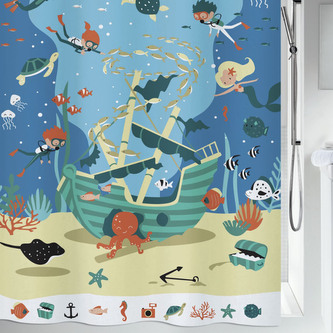 Spirella sprchový závěs PIRATES, dětský motiv-piráti, 180 x 200 cm, polyester