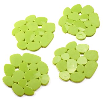 MSV sada 4 protiskluzových podložek GALETS, ve tvaru oblázků, anýzově zelená PVC, 12x13 cm