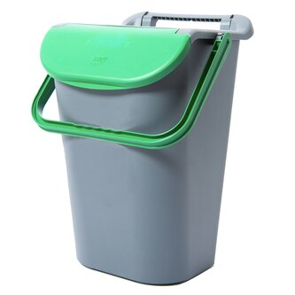 Belli E Forti koš na tříděný odpad TOWER, stohovatelný, šedý, plast, zelené víko, 40 L