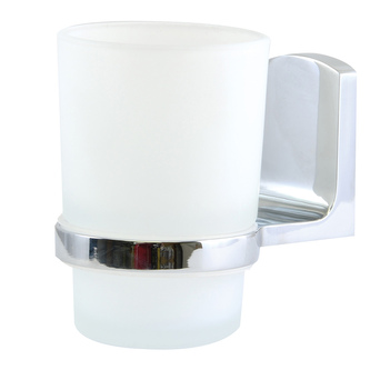 Spirella nástěnný držák se skleničkou na kartáčky TAKU, matná bílá, chromovaná lesklá ocel