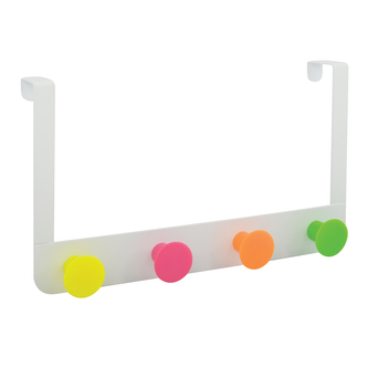 Spirella závěsný věšák na dveře se 4 barevnými háčky RONDA Neon, matně bílý, kov, 44 mm