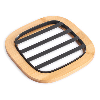 MSV podložka pod nádobí ELIE, matná černá, ocel, bambus